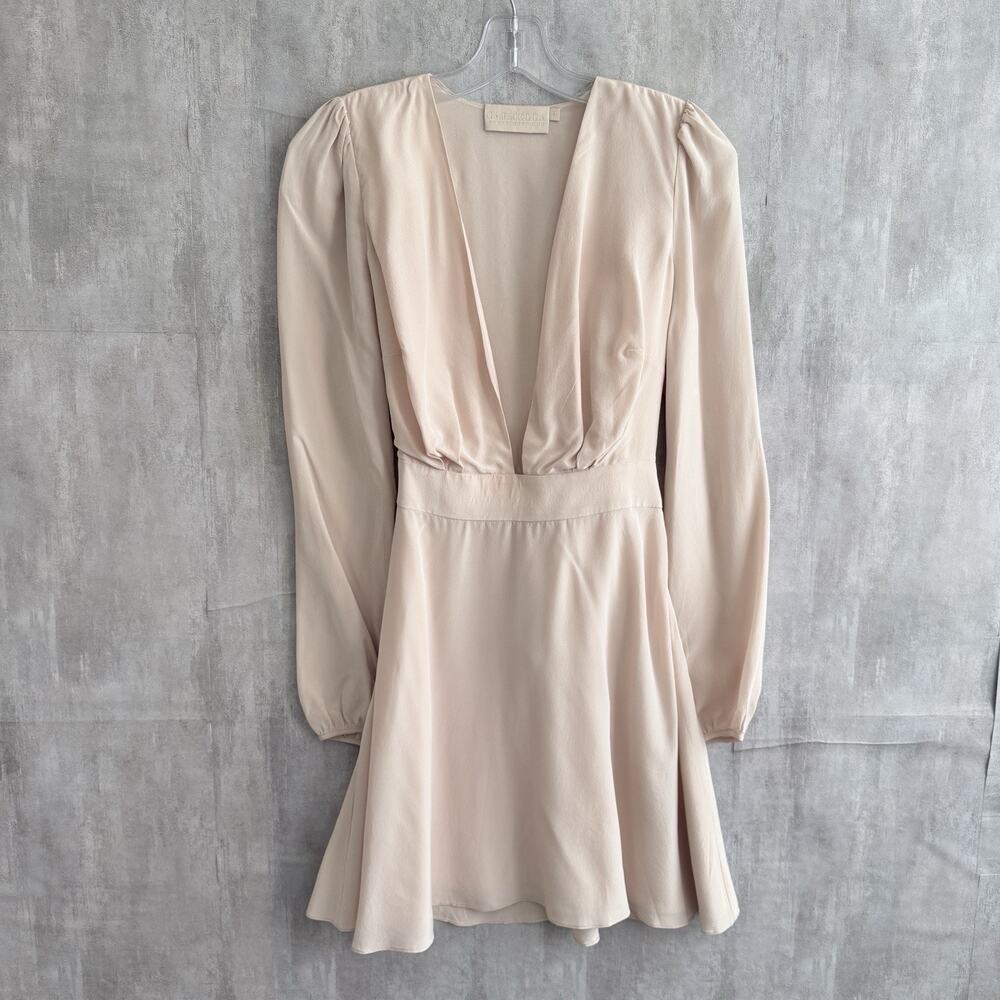 Carmella Michli x Revolve 100% Silk Dress 4 Plunge V-Neck Boho Western Fringe